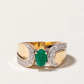 Radiant Shine 14k Oval Cut Emerald & Diamond Ring | 0.55ct, 0.24ctw | SZ 7