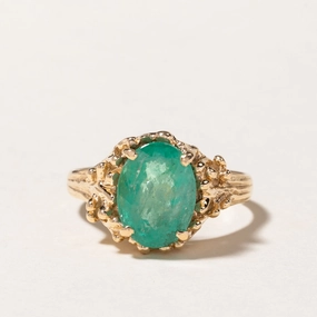 Luxury Feel 14k Oval Cut Emerald Textured Ring | 3.93ct | SZ 10.25
