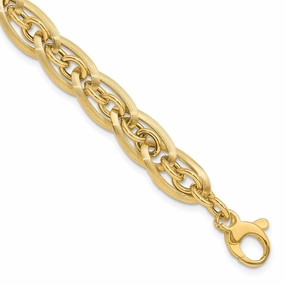 14K Polished and Grooved 8mm Fancy Link 8 inch Bracelet Plus 0.5 inch Extender Traditional Sight