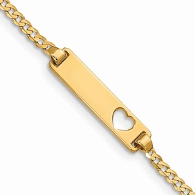 Prudent Selection Enduring Mixes 14k Polished Solid Chain/Solid Plate Curb Link Cut-out Heart 21x5mm Plate 5.5 inch Baby/Child ID Bracelet