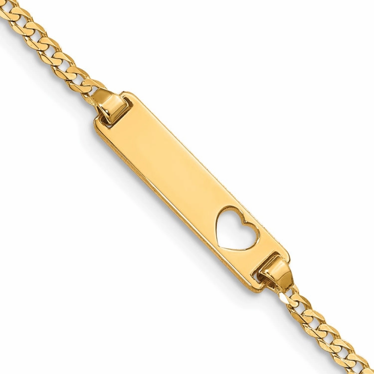 Prudent Selection Enduring Mixes 14k Polished Solid Chain/Solid Plate Curb Link Cut-out Heart 21x5mm Plate 5.5 inch Baby/Child ID Bracelet