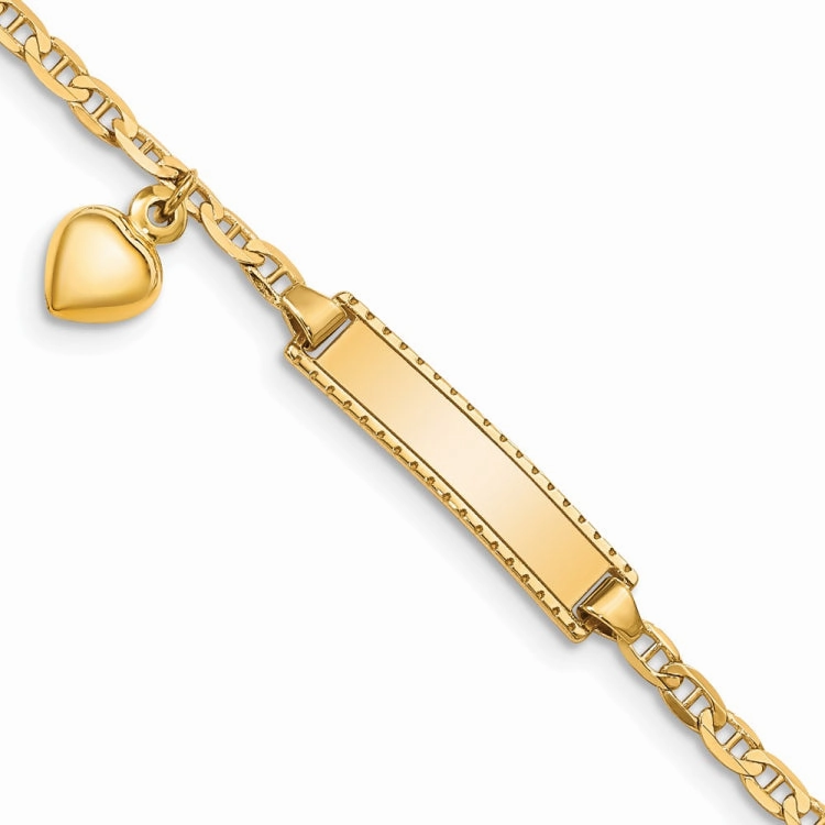 14k Polished Solid Chain/Solid Plate Heart Dangle Anchor Link 20x5mm Plate 6 inch Baby/Child ID Bracelet Quick Sellout Beloved Accessory