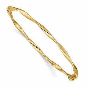 Best Quality 14k Polished Twisted 3.00mm Hinged Oval Bangle Bracelet