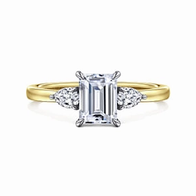 14k two-tone Three Stone Diamond Engagement Ring (1.31cttw) Balanced Motion Artisan Texture