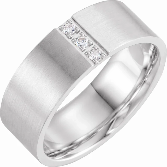 Glamour Shine Art Deco Feel 14K White 1/10 CTW Diamond Band with Satin Finish Size 4
