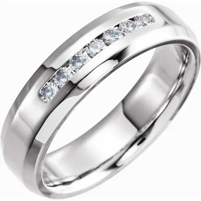 Soft Focus 14K White 1/4 CTW Diamond 6 mm Beveled-Edge Band Size 4