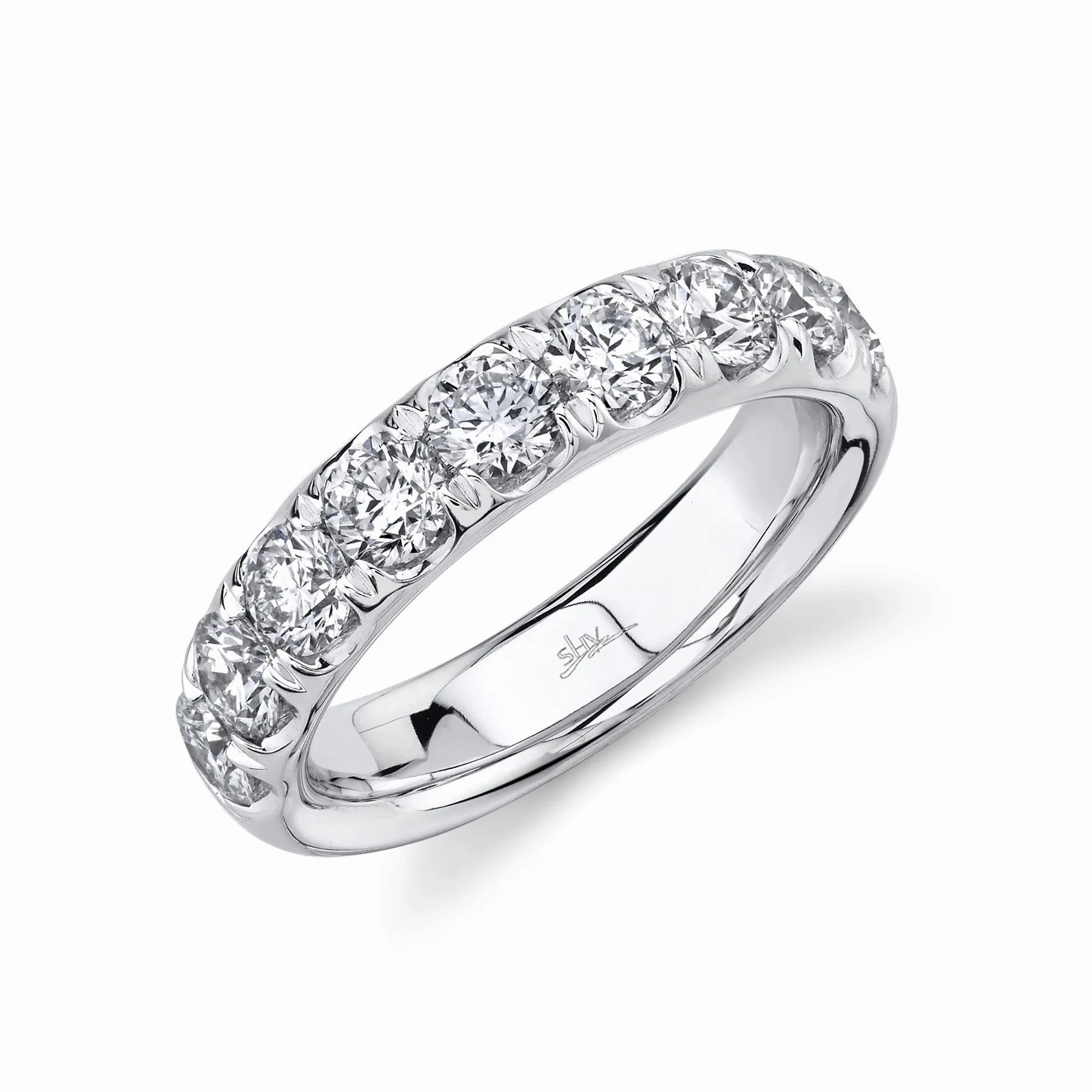 Stylish Creation Eternal Piece 14K White Gold 1.90cttw 9 Stone Round Diamond Wedding Band