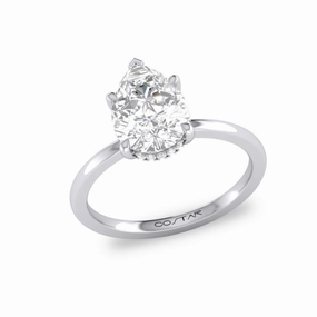 14K White Gold 2Ct. Pear Diamond Hidden Halo Engagement Ring Utilitarian Design
