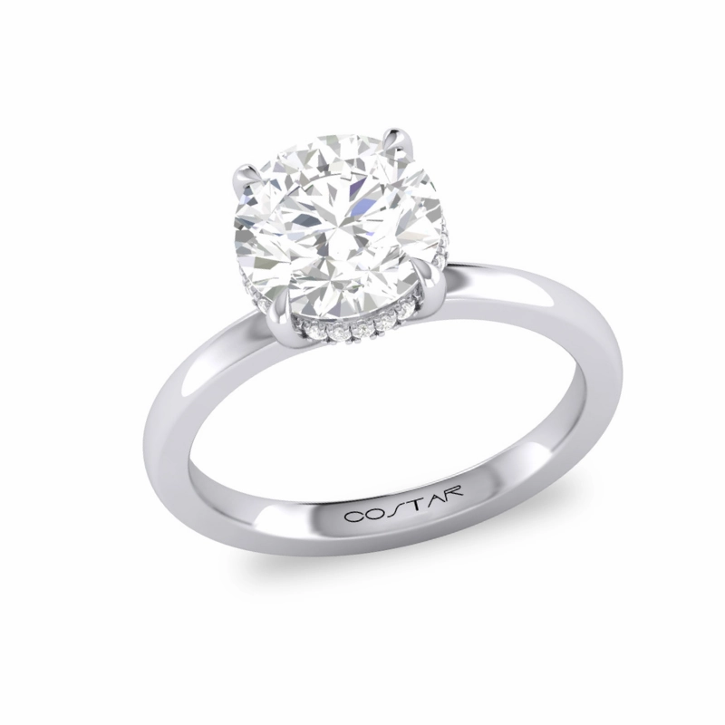 14K White Gold 2Ct. Round Diamond Hidden Halo Engagement Ring Playful Accessory