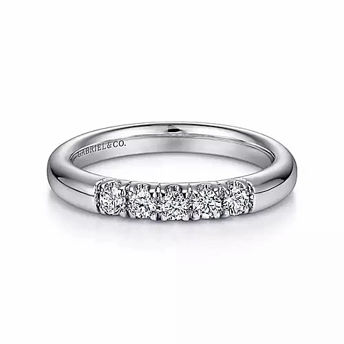 14K White Gold 5 Stone French Pave Diamond Wedding Band Meaningful Decoration Fresh Spark