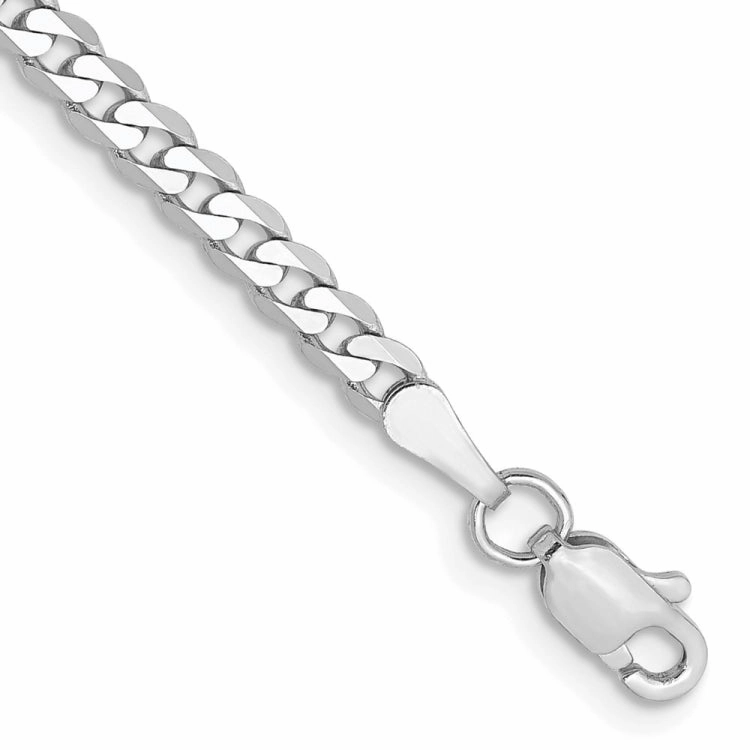 14K White Gold 7 inch 2.9mm Flat Beveled Curb with Lobster Clasp Bracelet Ideal Composites