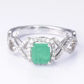 Casual Spark Designer Craft 14k White Gold Emerald and Diamond Ring | 0.82ct, 0.51ctw | SZ 6.75