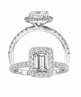 Exploratory Piece Robust Build 14K WHITE GOLD EMERALD DIAMOND HALO ENGAGEMENT RING