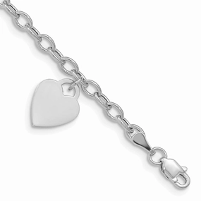 Numerous Composites Reliable Fusion 14k White Gold Engravable 14x10mm Solid Dangle Heart Charm and Hollow Chain 7.5 inch Bracelet