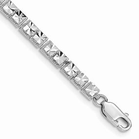 Total Composites 14K White Gold Polished 4mm Diamond-Cut Squares 7.25 inch Bracelet