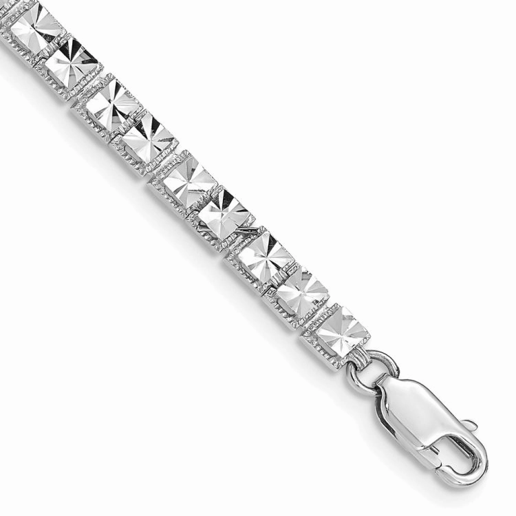Total Composites 14K White Gold Polished 4mm Diamond-Cut Squares 7.25 inch Bracelet