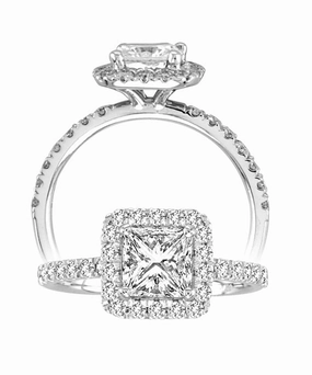14K WHITE GOLD PRINCESS CUT DIAMOND HALO ENGAGEMENT RING Affordable Embellishment Natural Fit