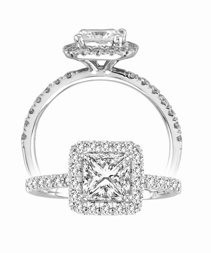 14K WHITE GOLD PRINCESS CUT DIAMOND HALO ENGAGEMENT RING Affordable Embellishment Natural Fit