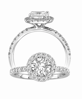Millennium Style 14K WHITE GOLD ROUND DIAMOND HALO ENGAGEMENT RING