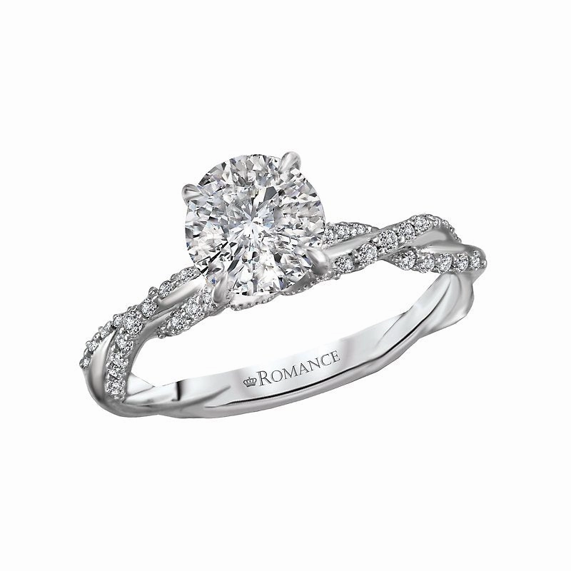 14K White Gold Round Lab Grown Diamond Twist Engagement Ring Soft Glow Bold Memento