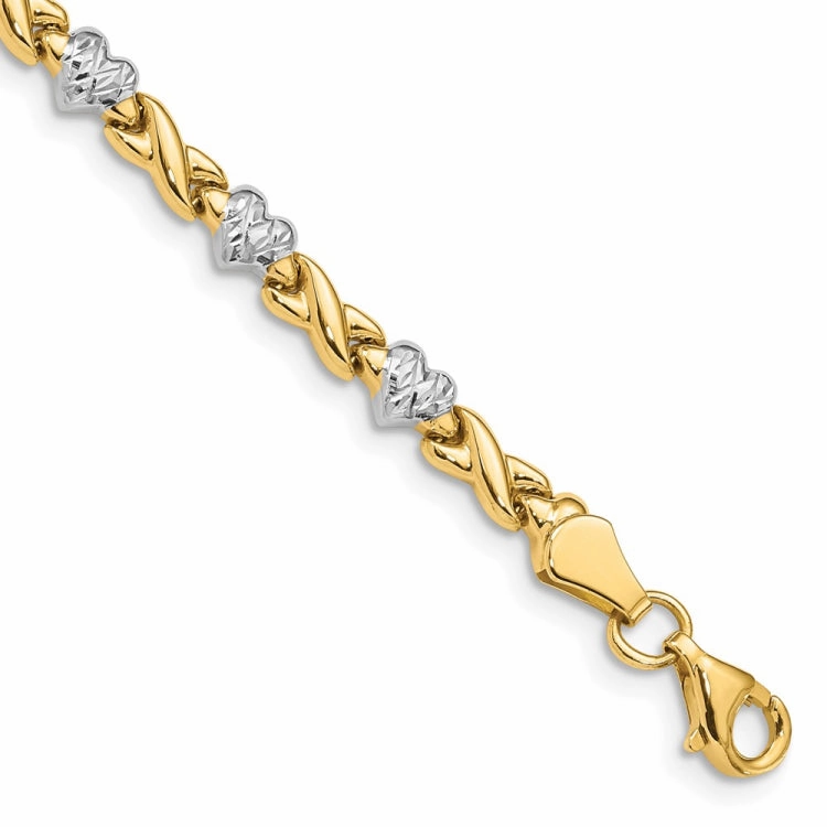 Collector??s Vision Memory Lane 14k with White Rhodium Polished Diamond-cut X-and-Heart 7 inch Bracelet