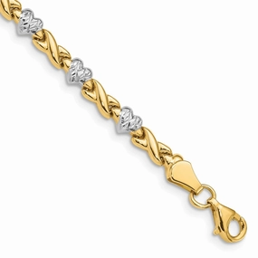 Collector??s Vision Memory Lane 14k with White Rhodium Polished Diamond-cut X-and-Heart 7 inch Bracelet