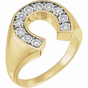 14K Yellow & White 1/4 CTW Diamond Men's Horseshoe Ring Exclusive Glow Creative Detail