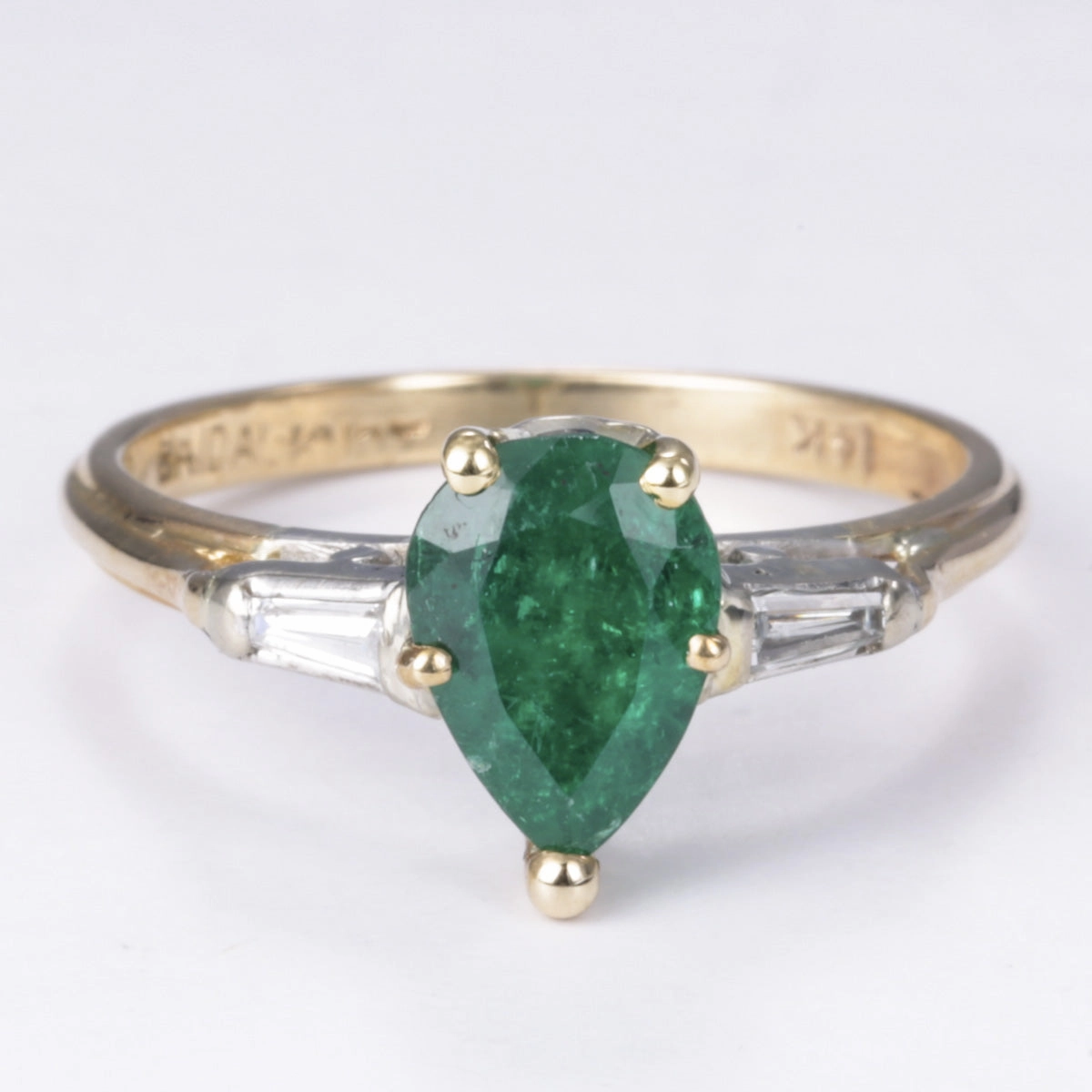 14k Yellow and White Gold Emerald and Diamond Ring| 1.05ct, 0.10ctw | SZ 5.75 Shimmering Form