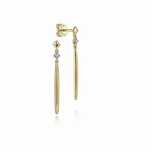 Excellent Work 14K Yellow Gold .04cttw Diamond & Spike Drop Earrings
