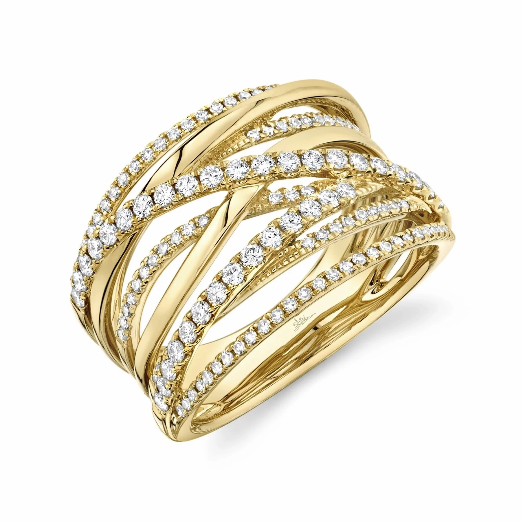 14K Yellow Gold 0.62cttw Diamond Crossover Bridge Fashion Ring Cool Accent