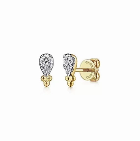 14K Yellow Gold .19cttw Diamond Bujukan Stud Earrings Stylish Article