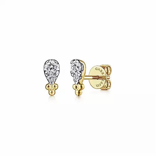 14K Yellow Gold .19cttw Diamond Bujukan Stud Earrings Stylish Article