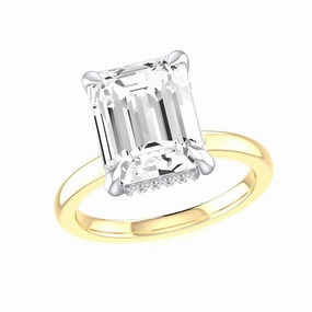 14K Yellow Gold 2Ct. Emerald Cut Diamond Hidden Halo Engagement Ring Solar powered Intricate Detail