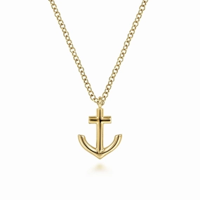 Superior Jewelry Minimalist Trinket 14K Yellow Gold Anchor Pendant Necklace