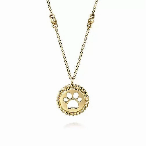 All ages 14K Yellow Gold Bujukan Medallion Pendant with Paw Print Center