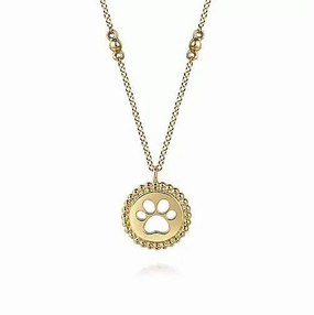 All ages 14K Yellow Gold Bujukan Medallion Pendant with Paw Print Center