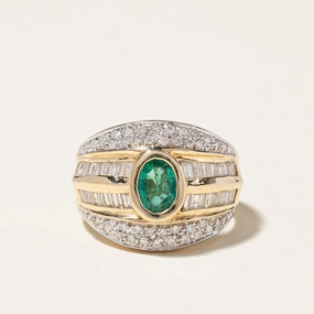 14K Yellow Gold Emerald & Diamond Cocktail Ring | 0.64ct, 1.07ctw | SZ 7.75 Luxury Mood Sophisticated Accent