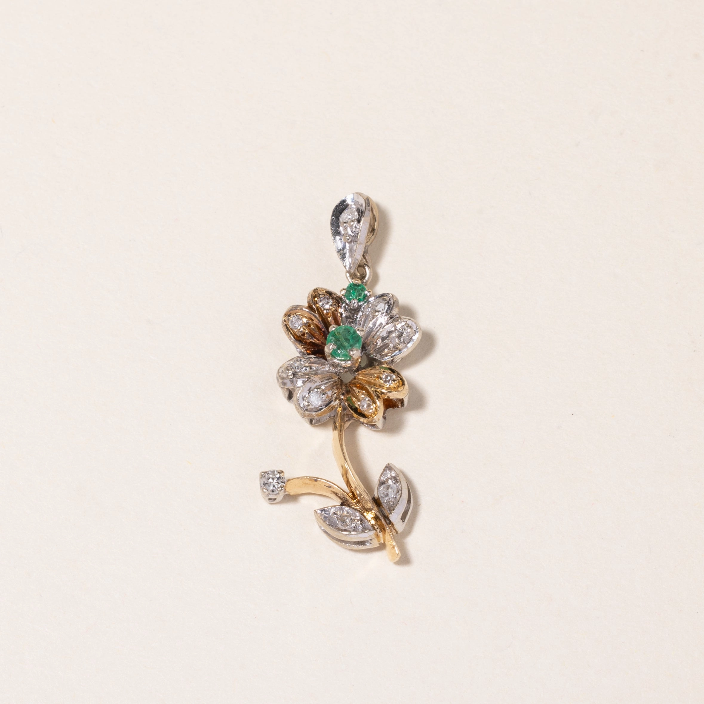 Subtle Vibe Graduation Day 14K Yellow Gold Emerald & Diamond Flower Pendant | 0.10ct, 0.15ctw |