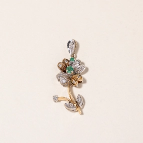 Subtle Vibe Graduation Day 14K Yellow Gold Emerald & Diamond Flower Pendant | 0.10ct, 0.15ctw |