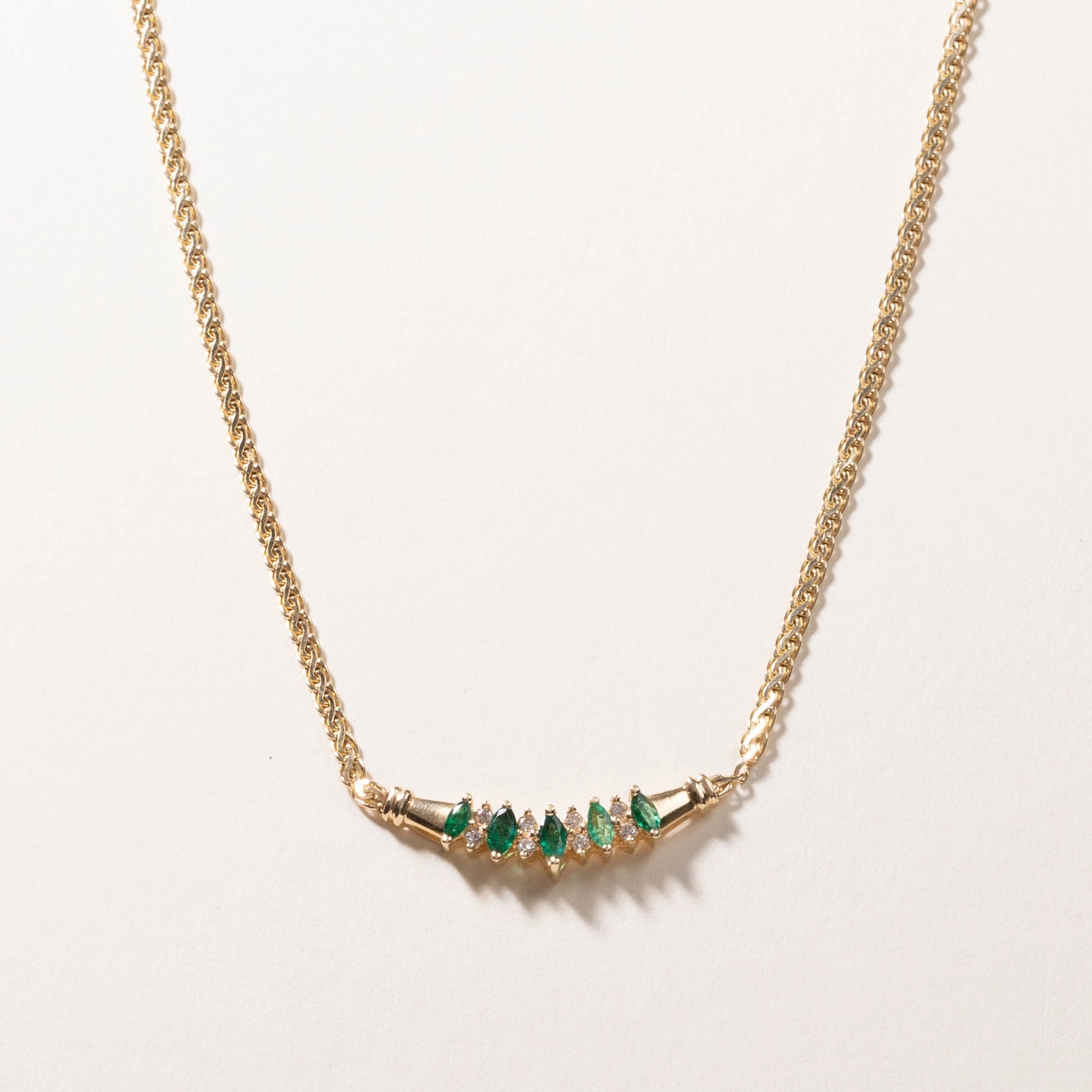14k Yellow Gold Emerald & Diamond Necklace | 0.54ctw, 0.14ctw | 17.5" Urban Pop