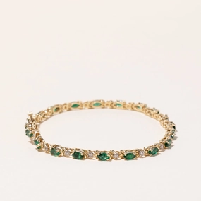 Daily Layer 14k Yellow Gold Emerald and Diamond Bracelet | 2.69ctw, 0.24ctw | 7"
