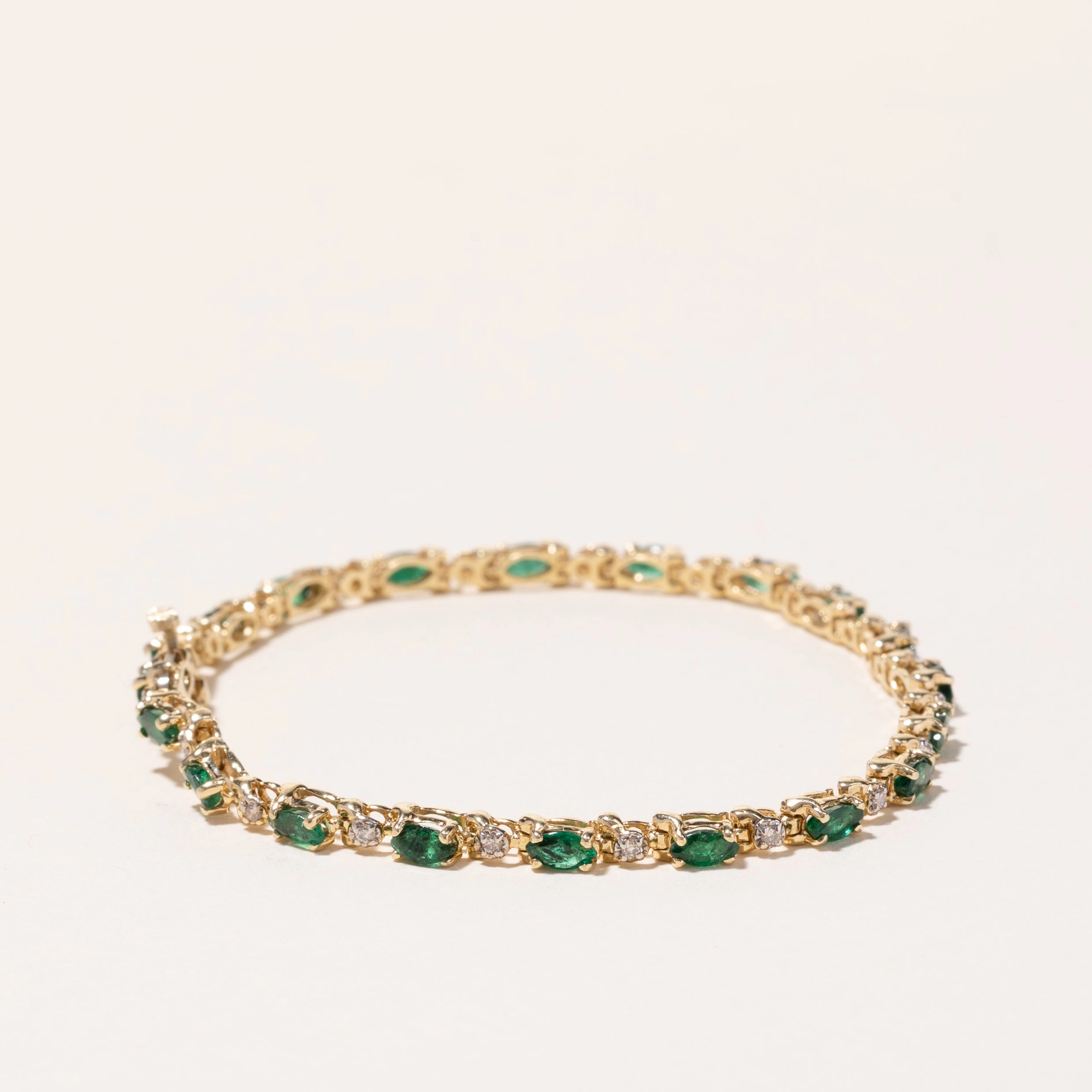 Daily Layer 14k Yellow Gold Emerald and Diamond Bracelet | 2.69ctw, 0.24ctw | 7"