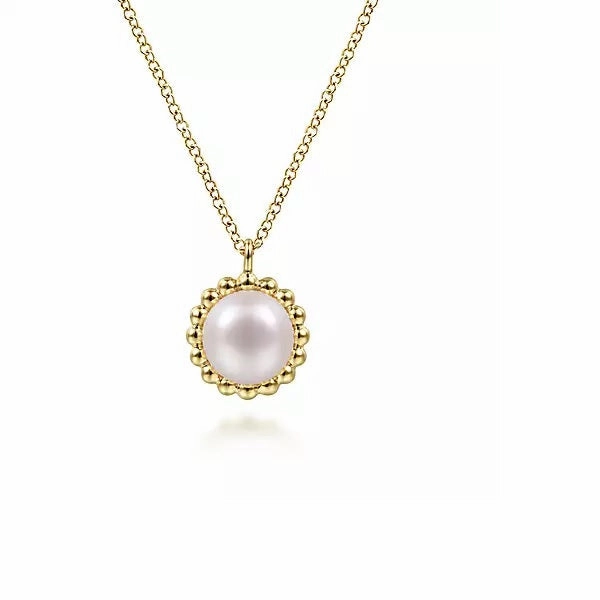 Final Touch 14K Yellow Gold Fresh Water Pearl with Bujukan Beaded Halo Necklace
