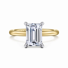 14K Yellow/White Gold Emerald Cut Hidden Halo Engagement Ring Low-Cost Article casual outing