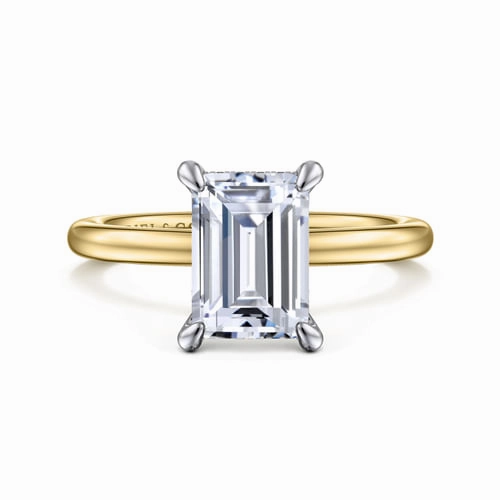 14K Yellow/White Gold Emerald Cut Hidden Halo Engagement Ring Low-Cost Article casual outing
