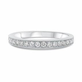 Spring Collection Branded Design 14KT WHITE GOLD MILGRAIN HALF PAVE BAND