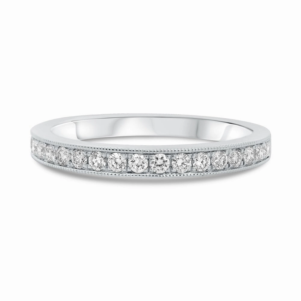 Spring Collection Branded Design 14KT WHITE GOLD MILGRAIN HALF PAVE BAND
