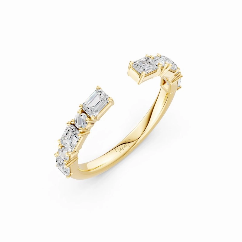 Affordable Sign Traditional Sign 14KY Emerald and Round Diamond Stackable Ring (0.69cttw)