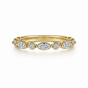 14ky Gold Double Prongs Marquise and Round Diamond Anniversary Band 0.35cttw Beautiful Article Stylish Symbol