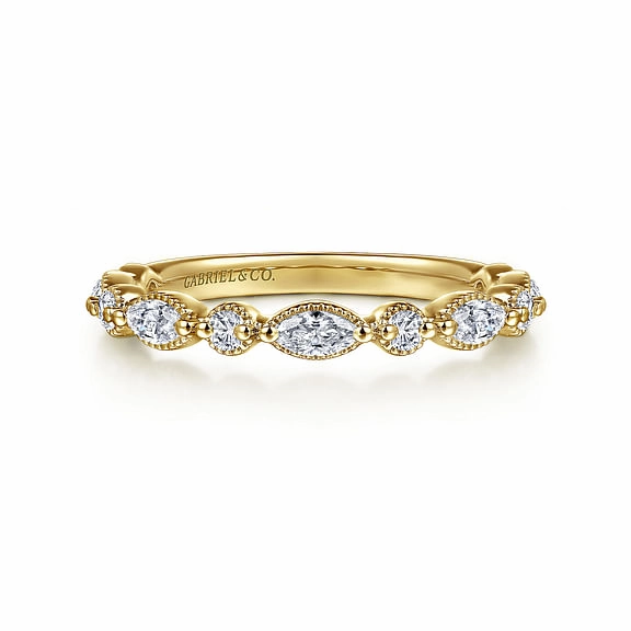 14ky Gold Double Prongs Marquise and Round Diamond Anniversary Band 0.35cttw Beautiful Article Stylish Symbol